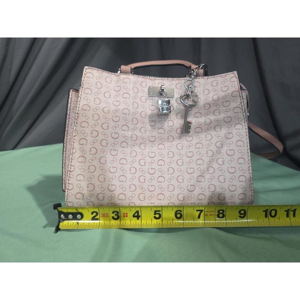 Guess Monogram Blush Satchel Crossbody Bag w/ Lock & Key Charms, Unused